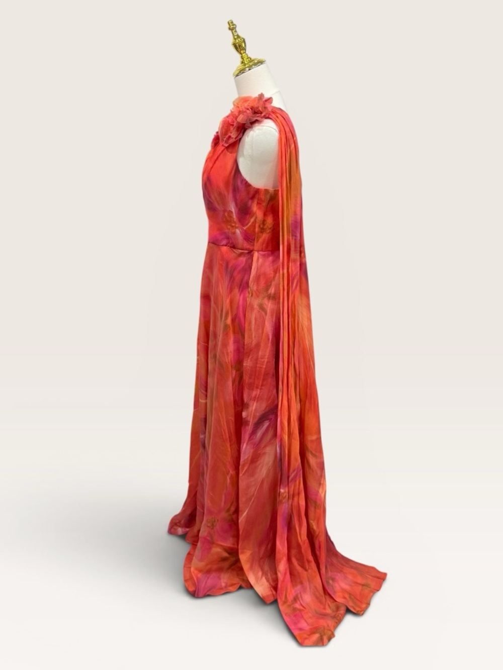 Muse By Marchesa Sz 6 One Shoulder Tangerine Floral Evening Gown Dress NWT $439 - Picture 8 of 16
